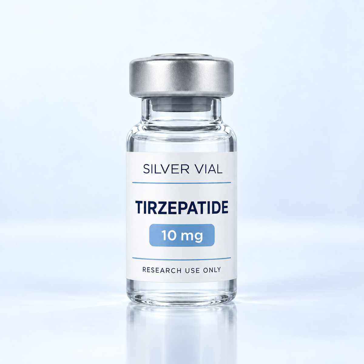 Флакон Silver Vial Tirzepatide 10 mg за изследователска употреба